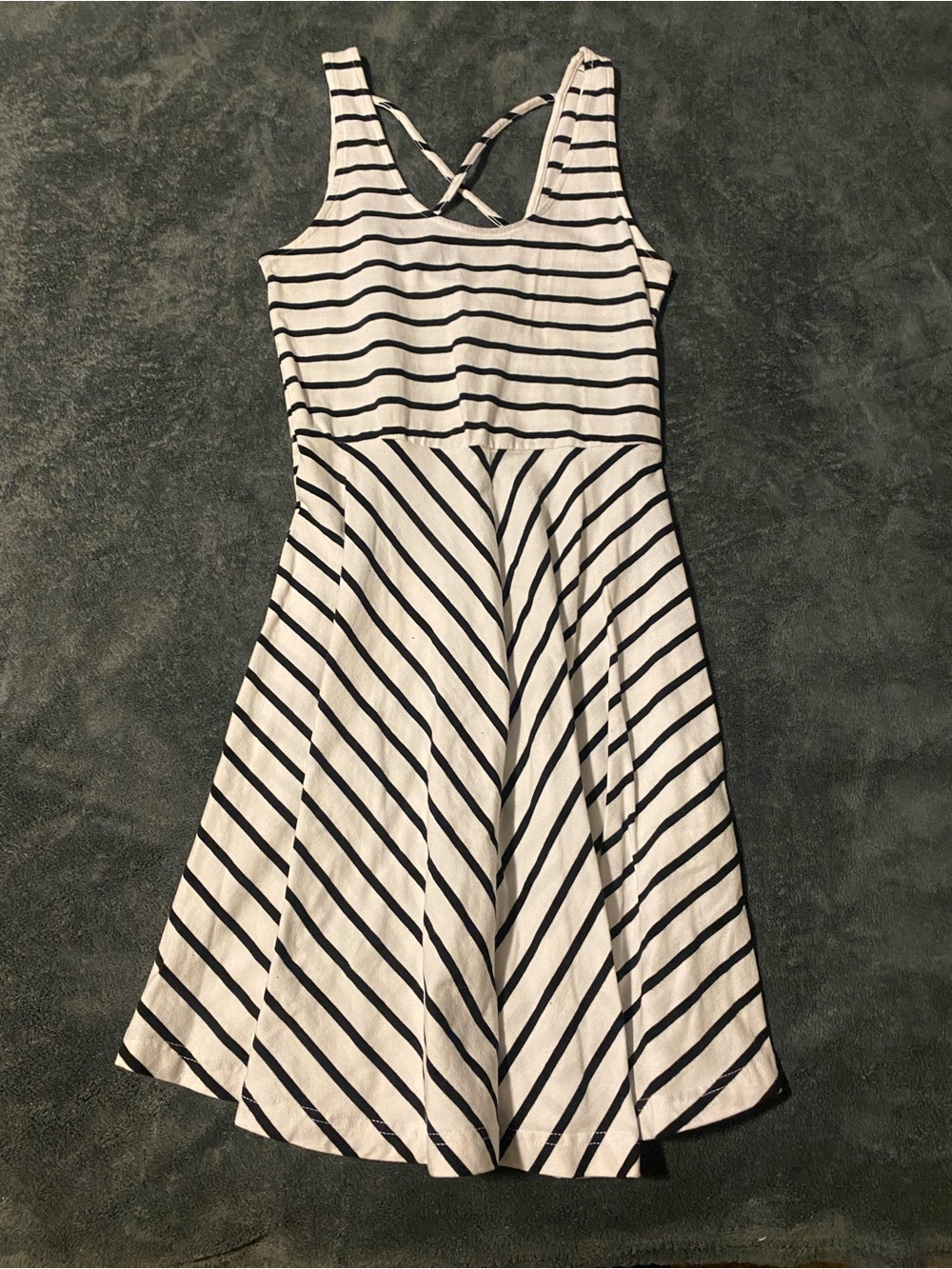 SO White and Black Striped Midi Dress with Cross Back